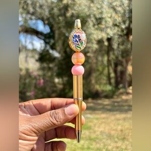 Custom Made Gold Pen with Floral Topper
